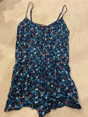 Love Tree Navy Floral Spaghetti Strap Romper